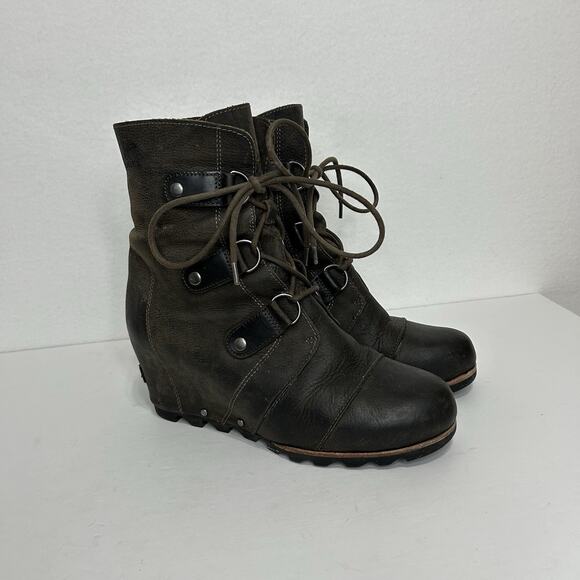 Sorel Joan of Arctic Wedge Womens Size 9.5 / 40.5 Leather Brown Ankle Boots - Picture 1 of 7